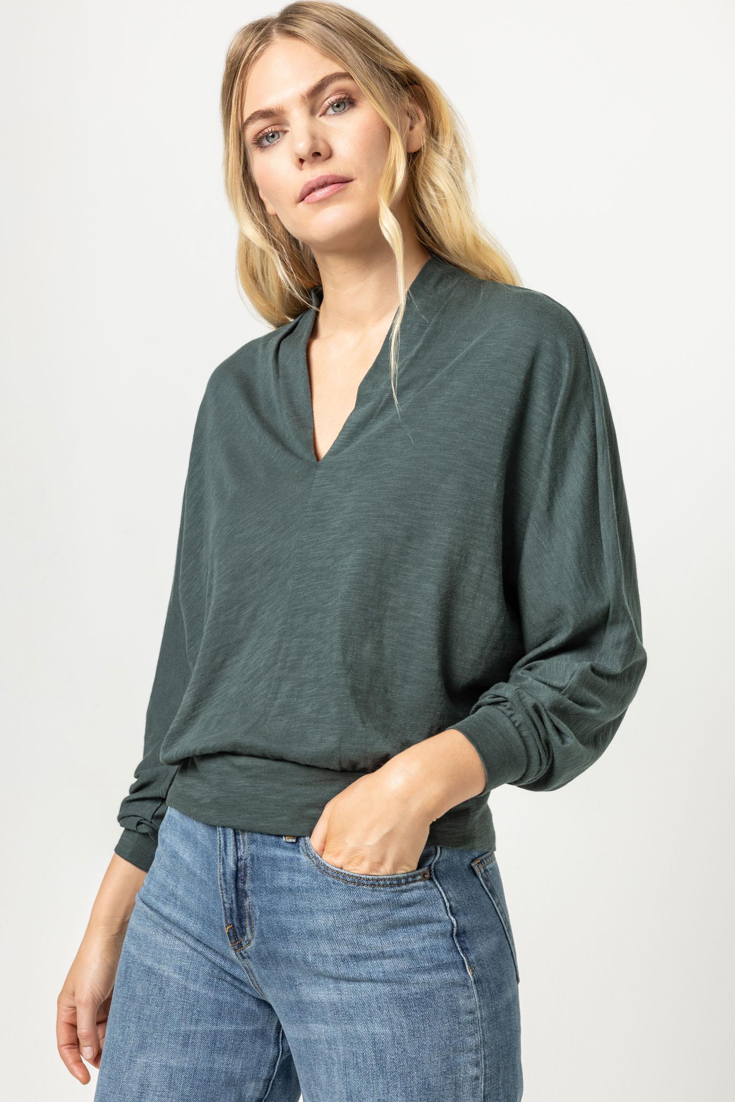 Full Sleeve Split Neck Dolman Womens Top Elm A1