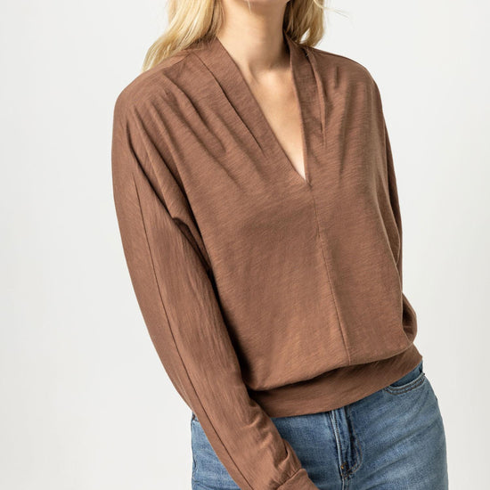 Full Sleeve Split Neck Dolman Womens Top Mink A1