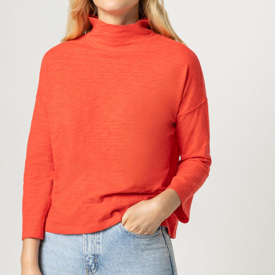 3/4 Sleeve Boxy Mock Neck Womens Top Poppy A1