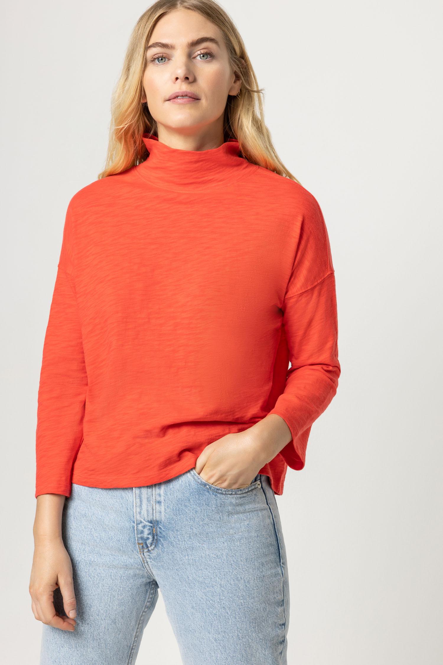 3/4 Sleeve Boxy Mock Neck Womens Top Poppy A1