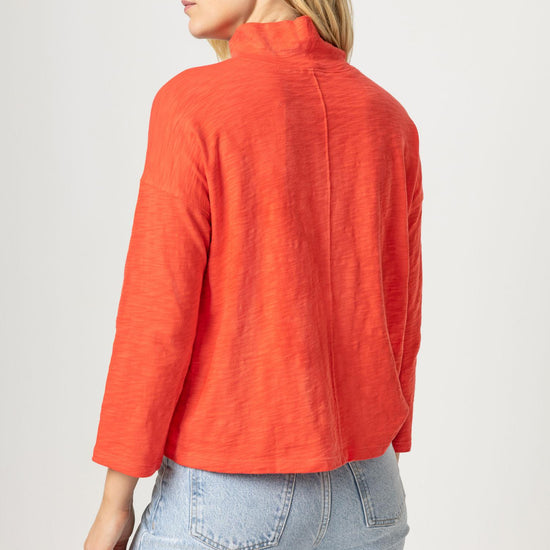 3/4 Sleeve Boxy Mock Neck Womens Top Poppy A3