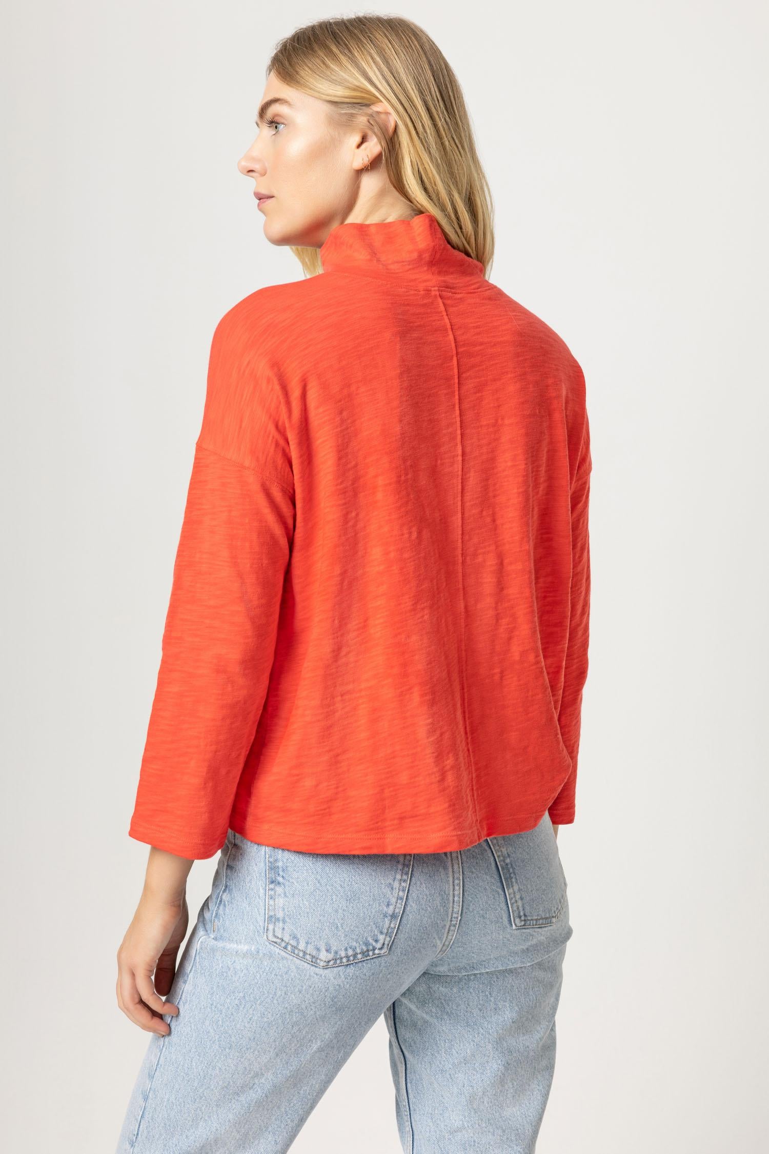 3/4 Sleeve Boxy Mock Neck Womens Top Poppy A3