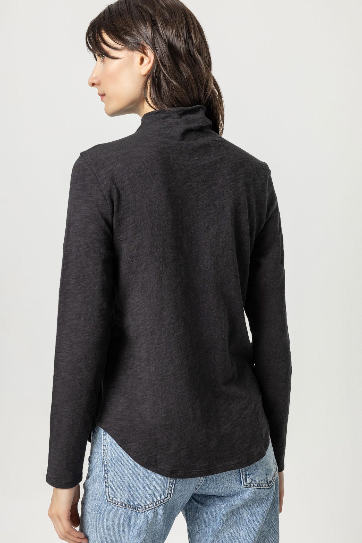 Shirttail Hem Funnel Neck