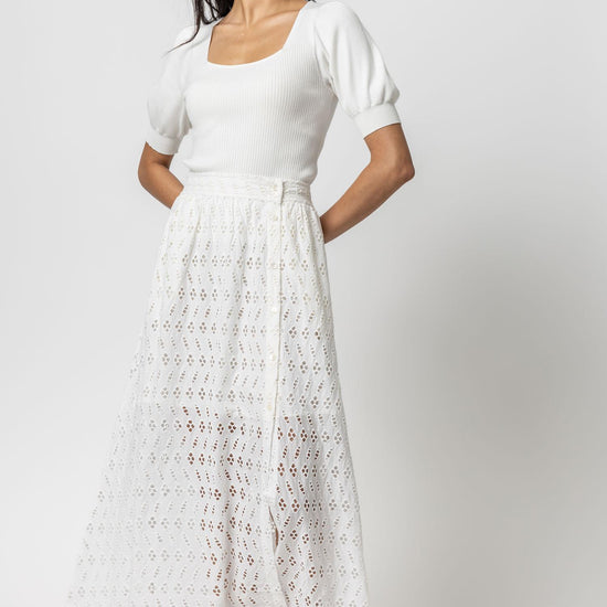 Eyelet Side-Button Maxi Skirt Womens Skirt White A3