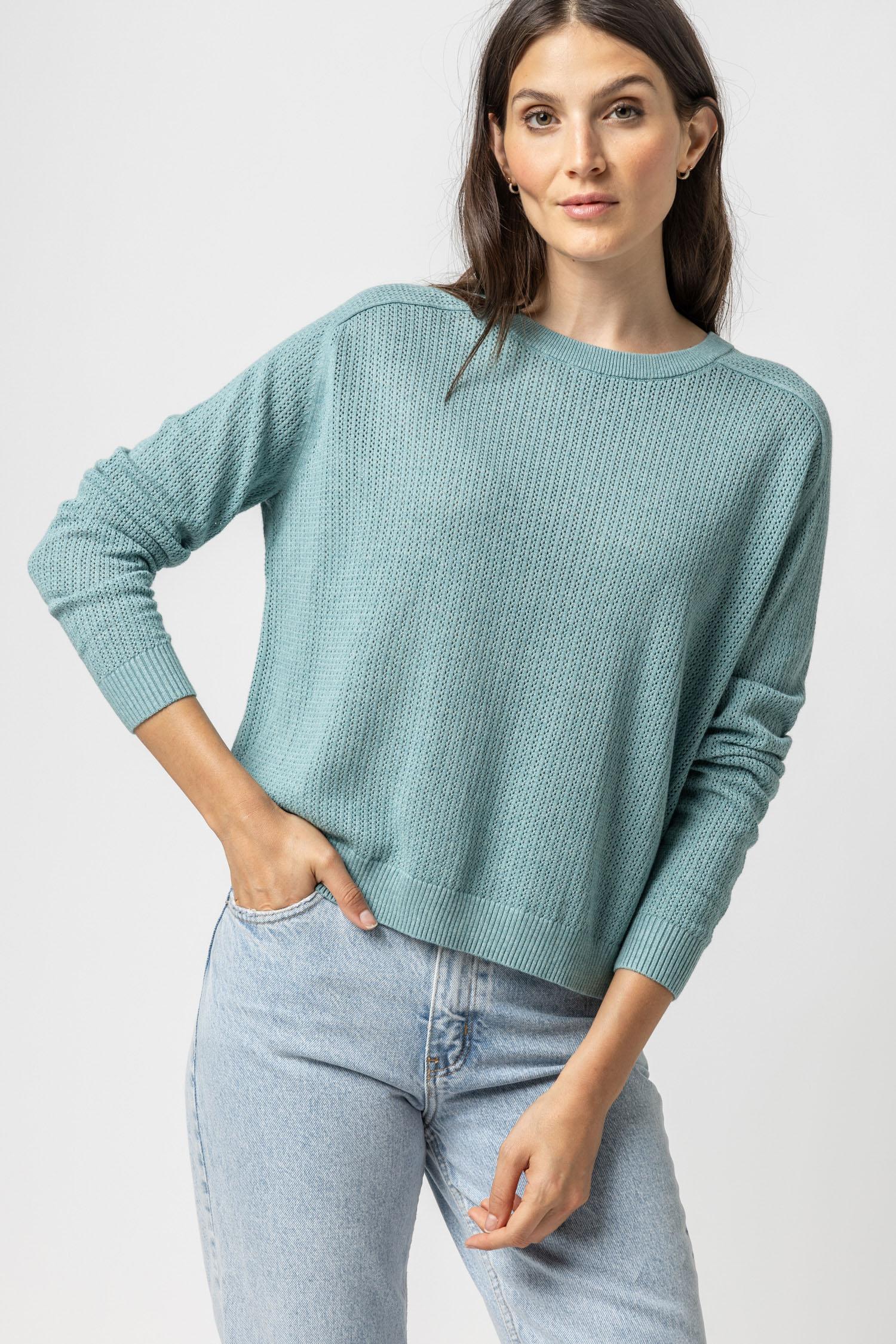 Saddle Sleeve Pullover Sweater Womens Sweater Sea Blue A1