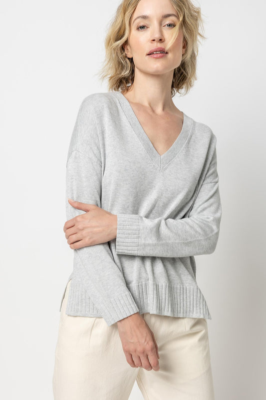 Easy Front Seam V-Neck Sweater Womens Sweater Ash A1