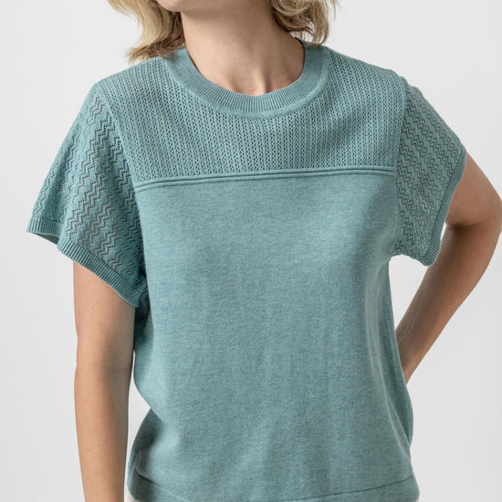 Pointelle Crewneck Sweater Womens Sweater Sea Blue A1