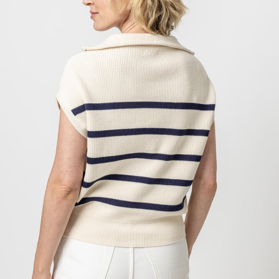 Half Zip Striped Sweater Womens Sweater Ivory Stripe A3