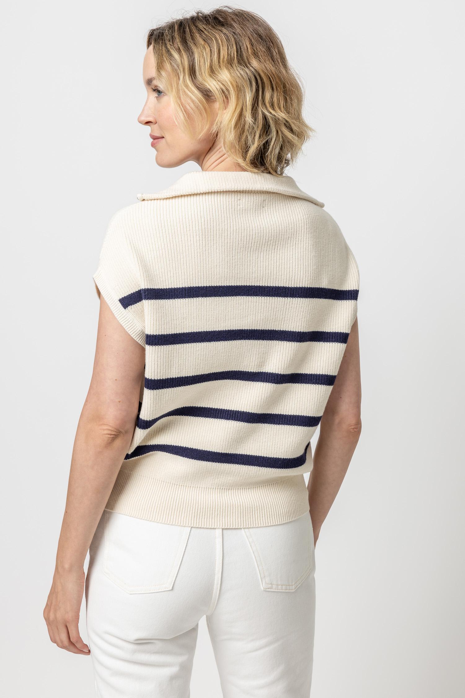 Half Zip Striped Sweater Womens Sweater Ivory Stripe A3