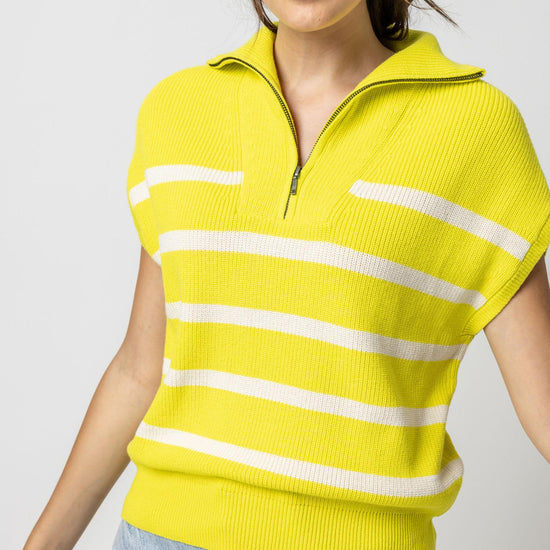 Half Zip Striped Sweater Womens Sweater Lemon Lime Stripe A1