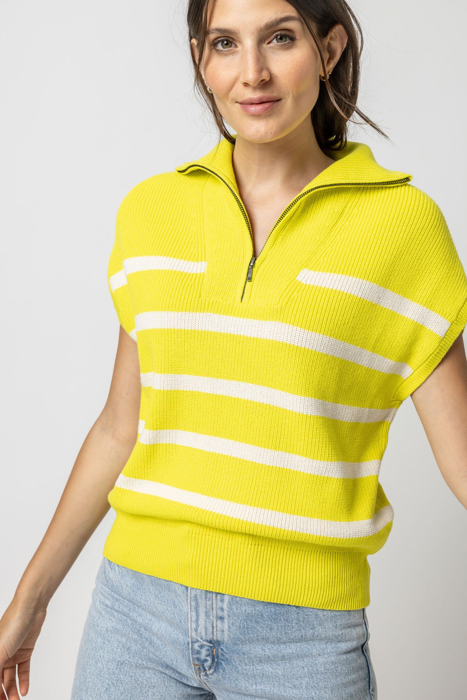 Half Zip Striped Sweater Womens Sweater Lemon Lime Stripe A1