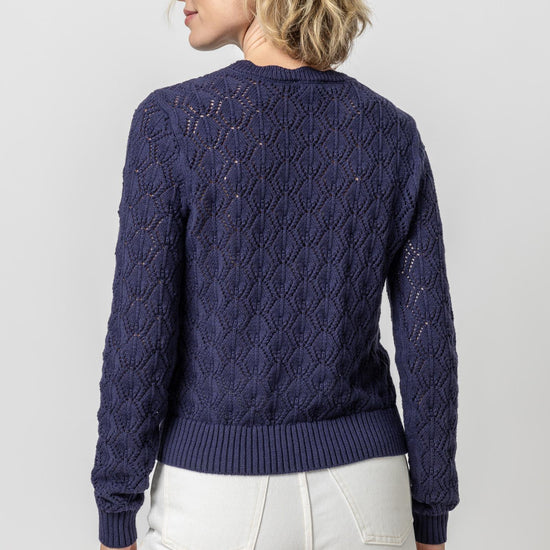 Pointelle Stitch Crewneck Sweater Womens Sweater Navy A2