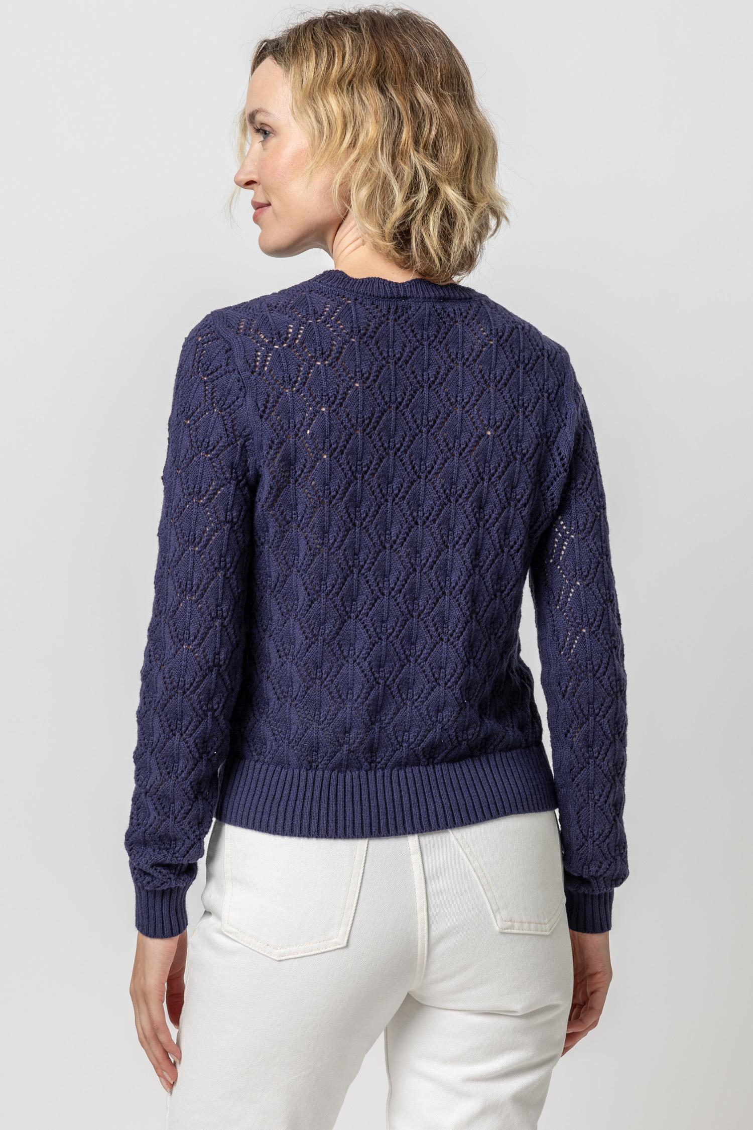 Pointelle Stitch Crewneck Sweater Womens Sweater Navy A2