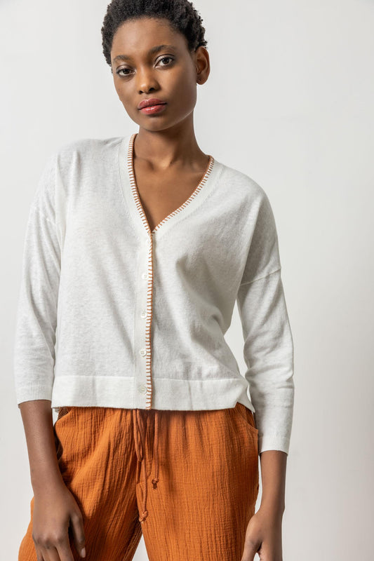 Blanket Stitch Cardigan Womens Sweater Linen A1