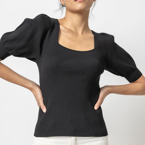 Full Sleeve Square Neck Sweater Womens Sweater Black A1