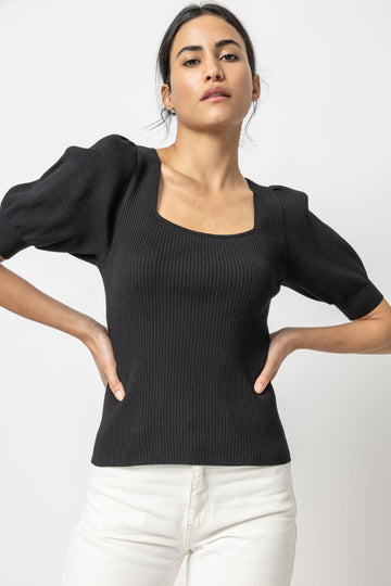 Full Sleeve Square Neck Sweater Womens Sweater Black A1