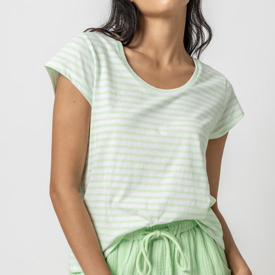 Striped Scoop Neck Womens Top Honeydew Stripe A1