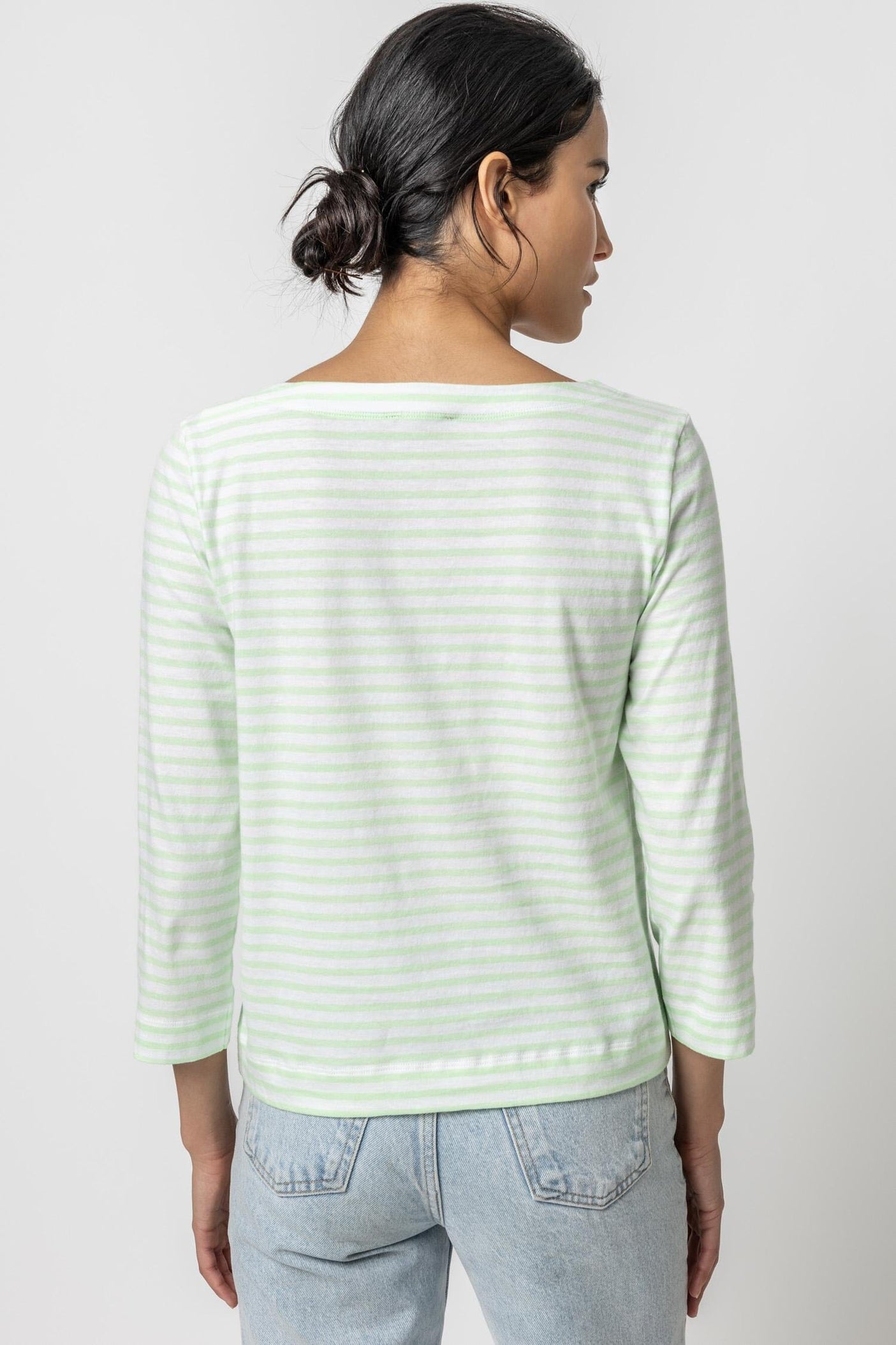 Striped 3/4 Sleeve Boatneck