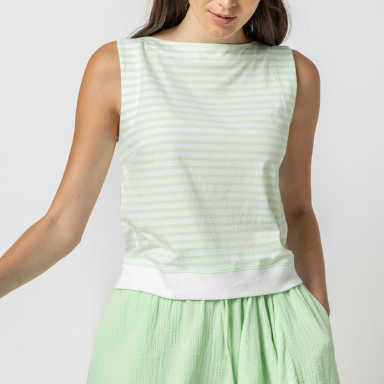 Striped Rib Trim Tank Womens Top Honeydew Stripe A2