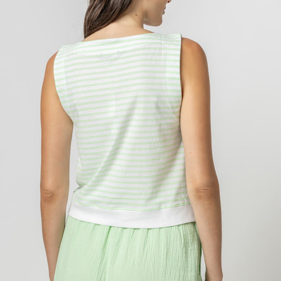 Striped Rib Trim Tank Womens Top Honeydew Stripe A3