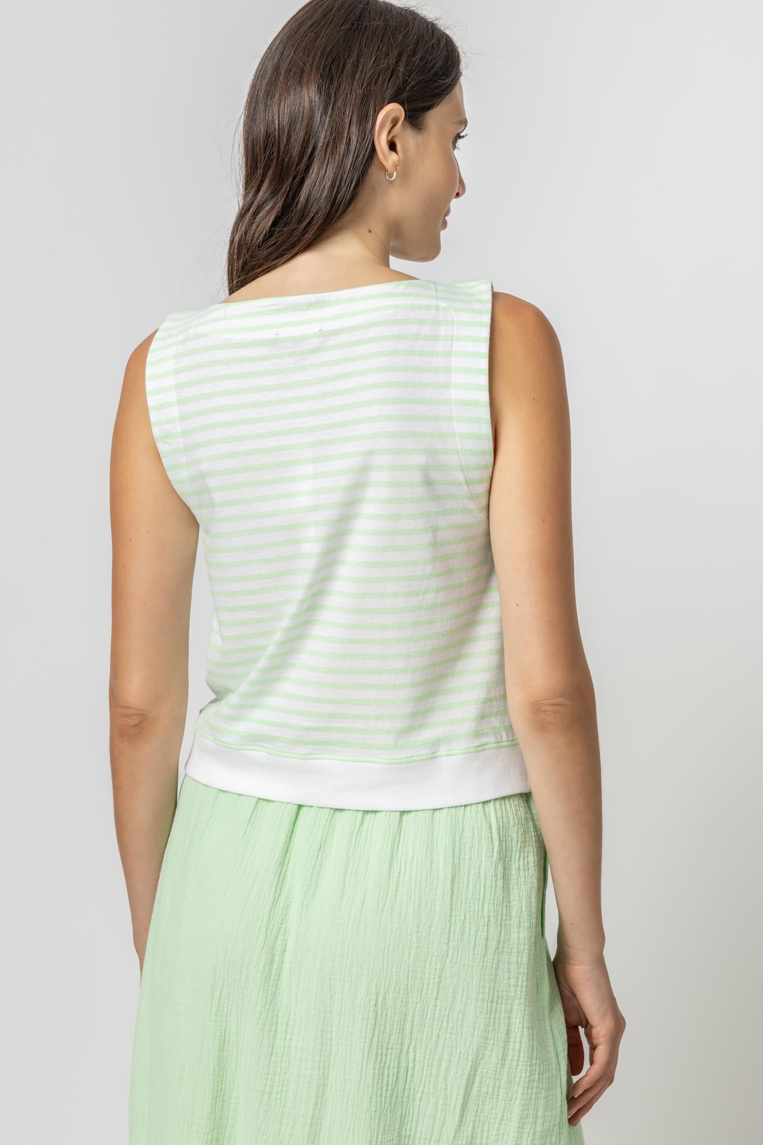 Striped Rib Trim Tank Womens Top Honeydew Stripe A3