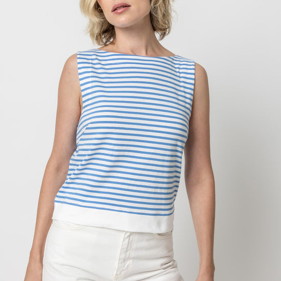 Striped Rib Trim Tank Womens Top Marina Stripe A1