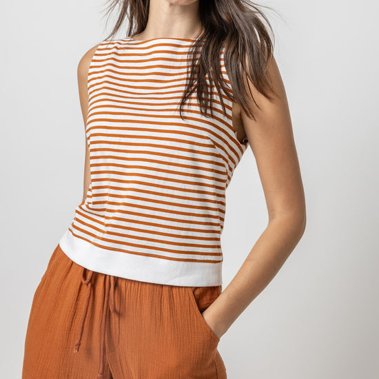 Striped Rib Trim Tank Womens Top Sienna Stripe A1