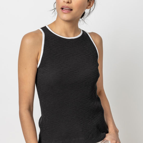 Contrast Binding Crewneck Tank Womens Top Black A1