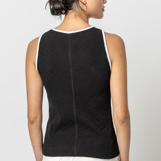 Contrast Binding Crewneck Tank Womens Top Black A2