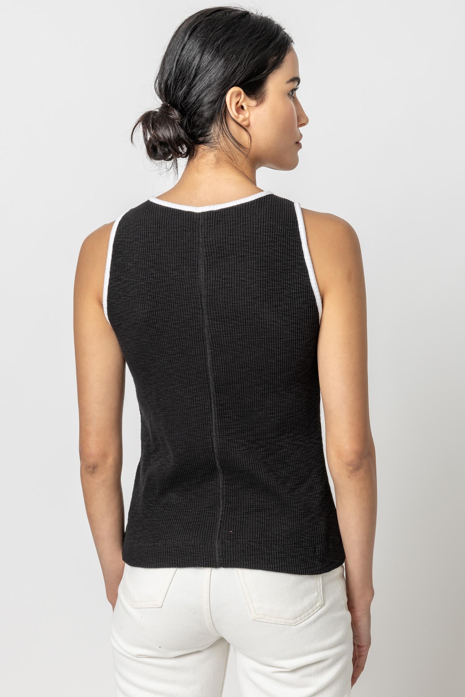 Contrast Binding Crewneck Tank Womens Top Black A2