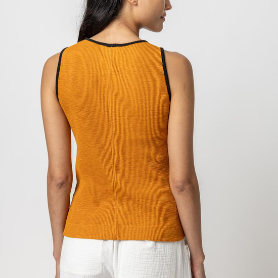 Contrast Binding Crewneck Tank Womens Top Curry A2