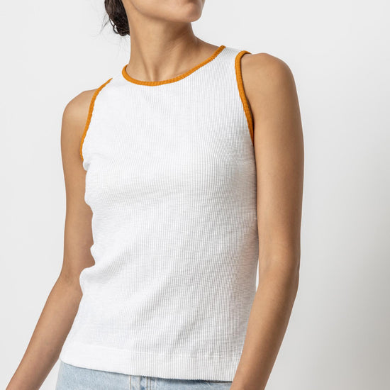 Contrast Binding Crewneck Tank Womens Top White A1