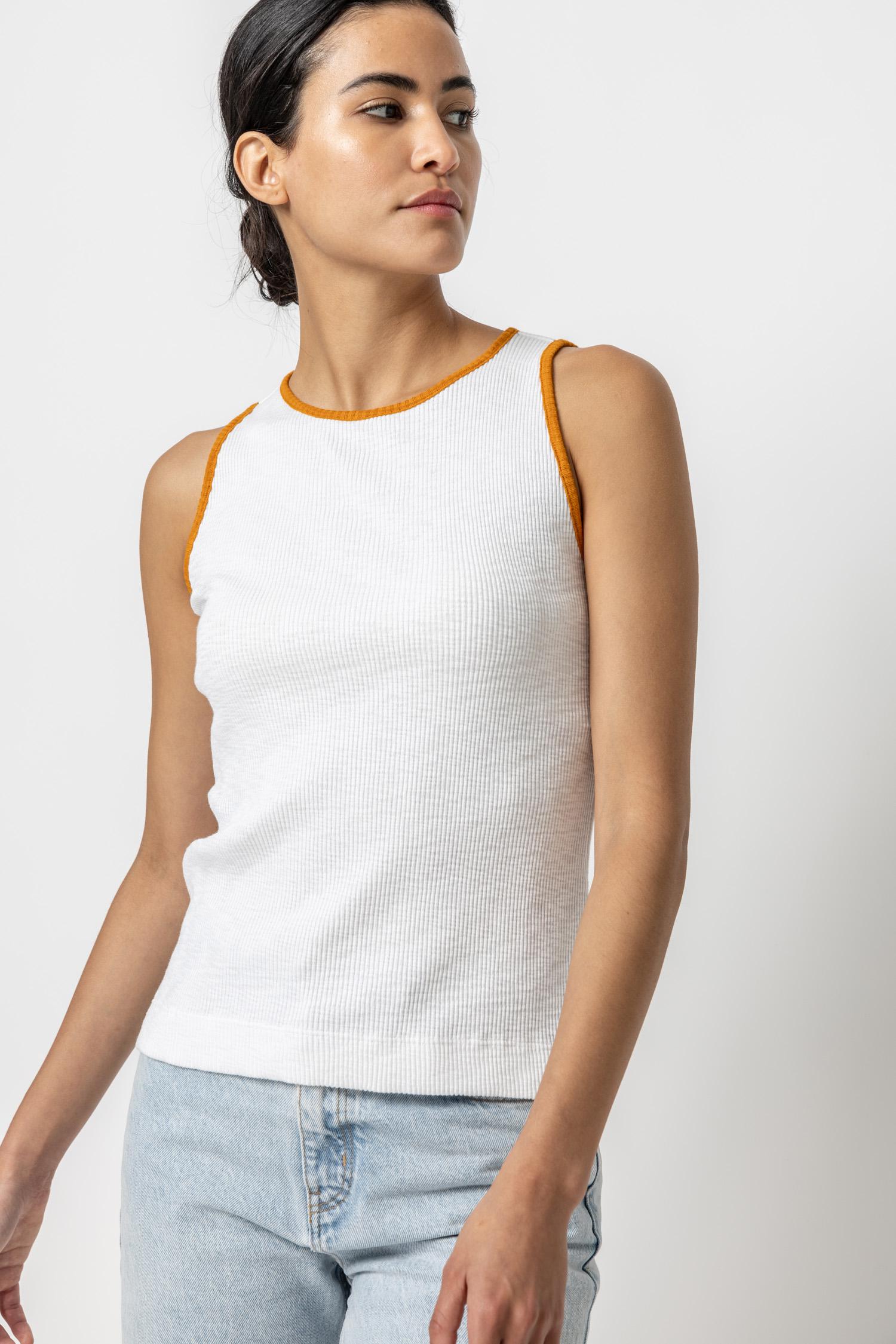 Contrast Binding Crewneck Tank Womens Top White A1