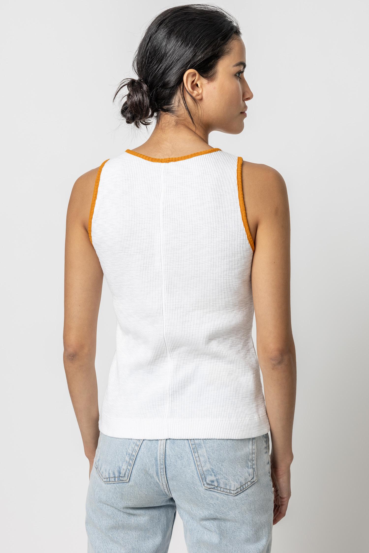 Contrast Binding Crewneck Tank Womens Top White A2