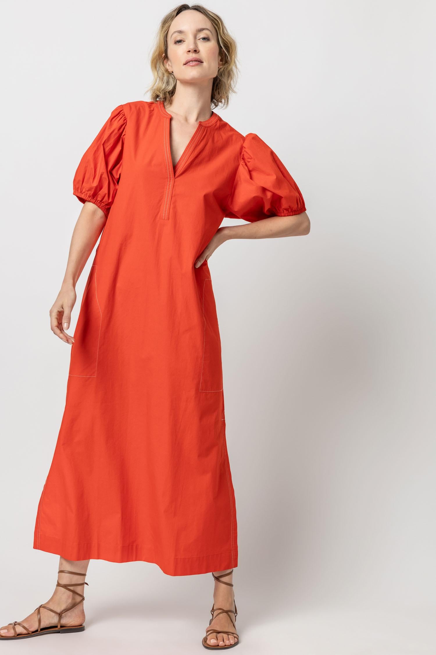 Split Neck Full Sleeve Maxi Dress Womens Dress Poppy A4