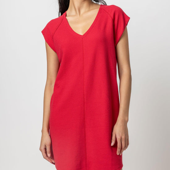 V-Neck Raglan Dress Womens Dress Cerise A1