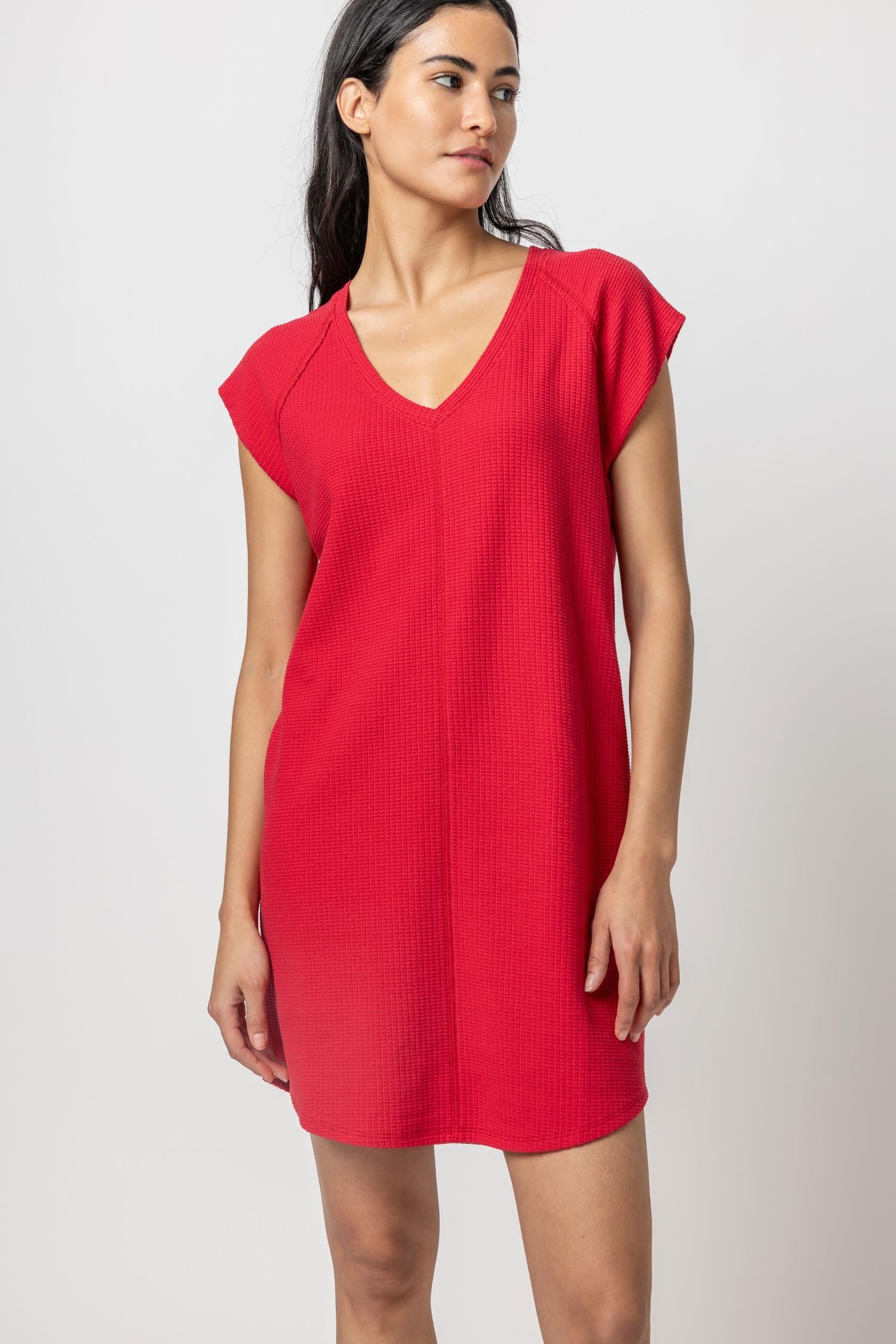 V-Neck Raglan Dress Womens Dress Cerise A1