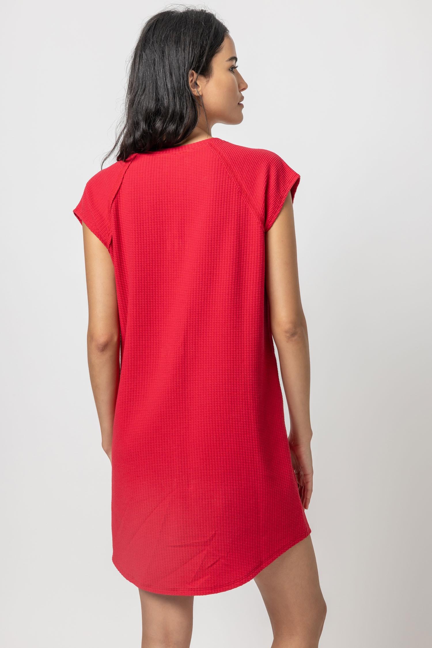 V-Neck Raglan Dress Womens Dress Cerise A2