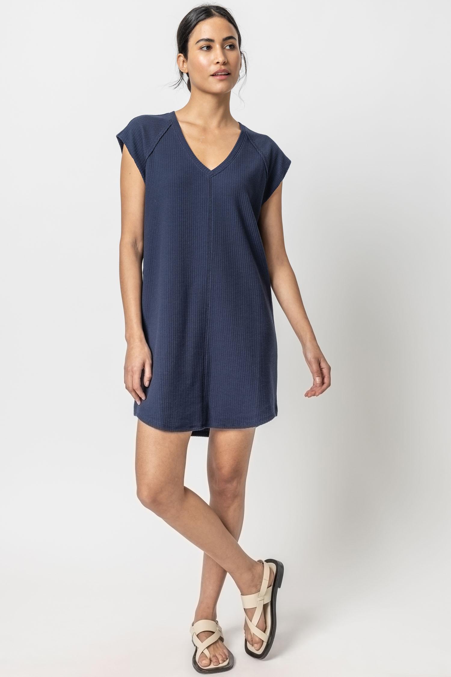 V-Neck Raglan Dress Womens Dress Navy A1