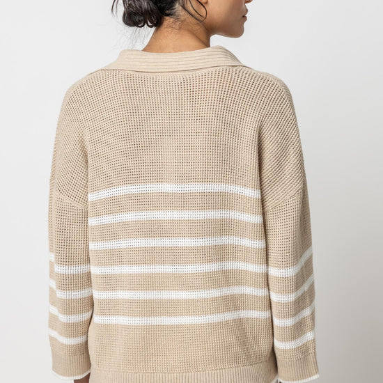 Textured Stripe Polo Sweater Womens Sweater Husk / White A3