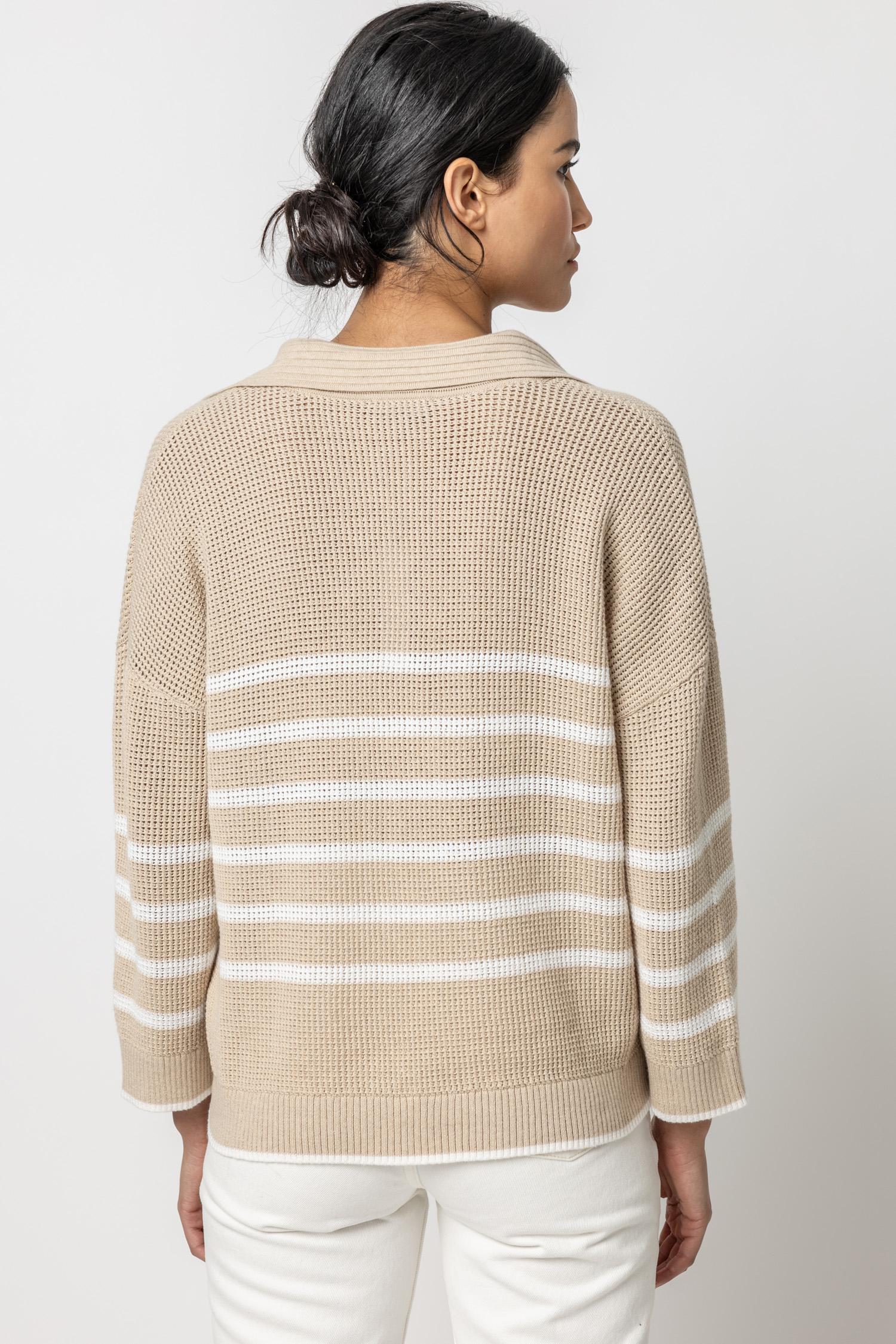 Textured Stripe Polo Sweater Womens Sweater Husk / White A3