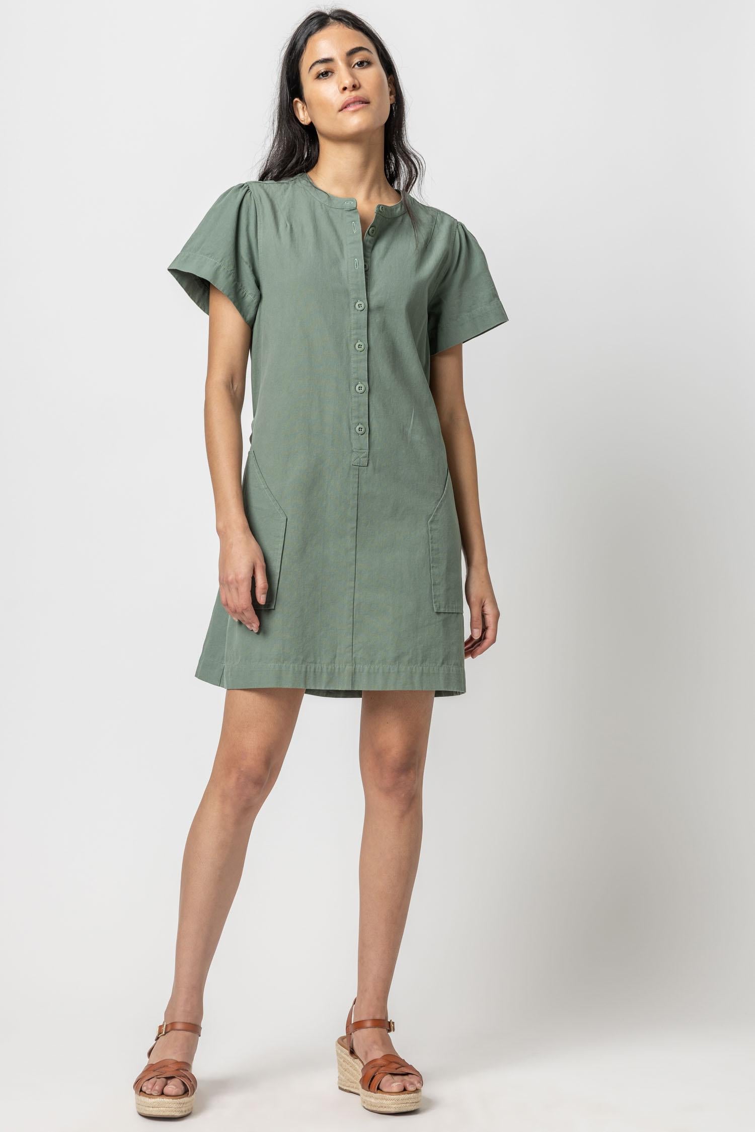 Half-Placket Canvas Dress Womens Dress Seagrass A2