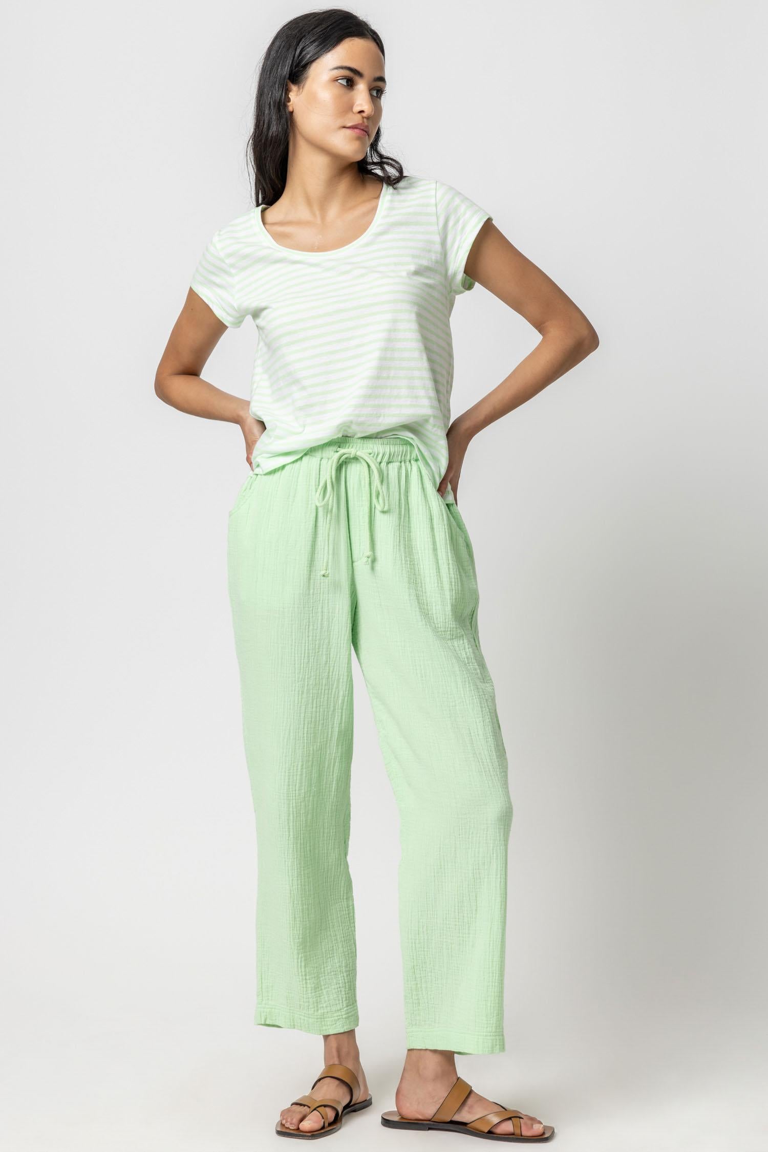 Straight Leg Gauze Pant Womens Pant Honeydew A3