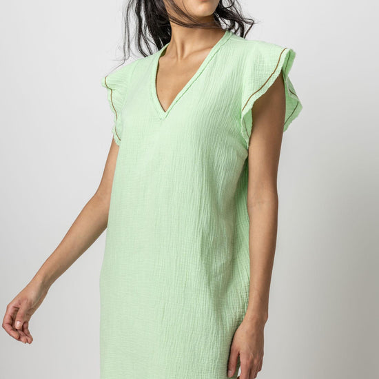 Flutter Sleeve Gauze Dress Womens Dress Honeydew A1