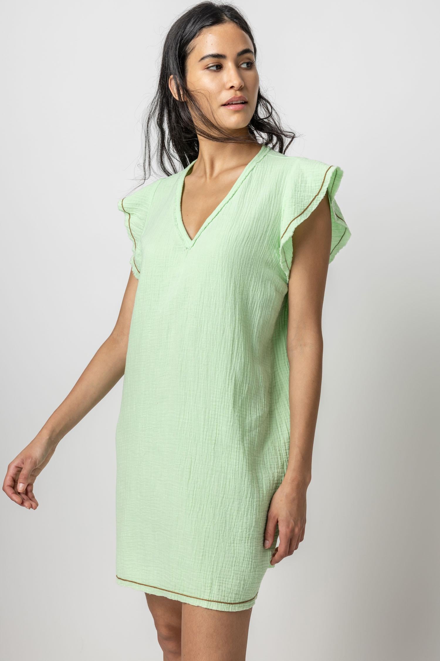 Flutter Sleeve Gauze Dress Womens Dress Honeydew A1