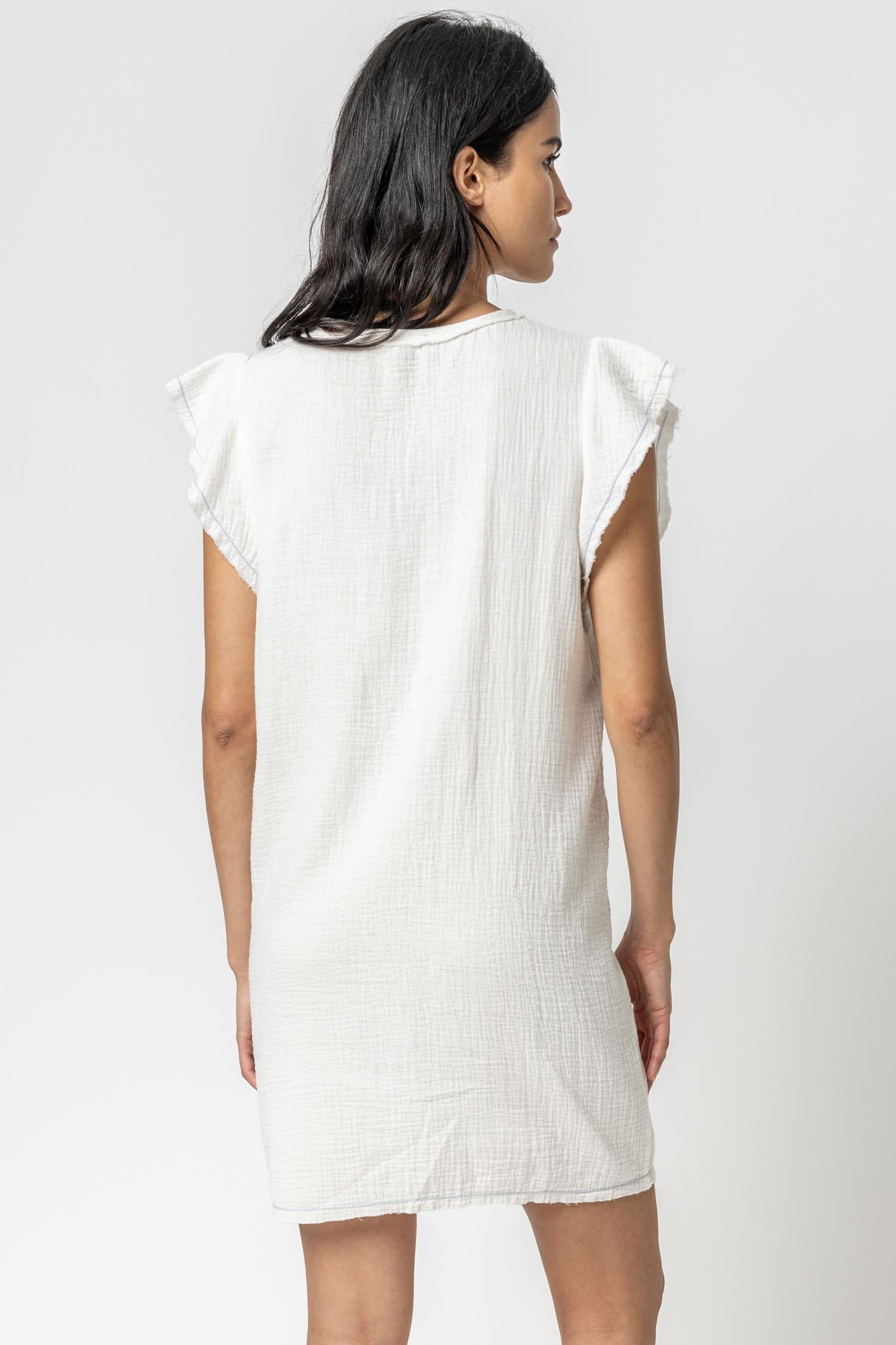 Flutter Sleeve Gauze Dress Womens Dress White A3