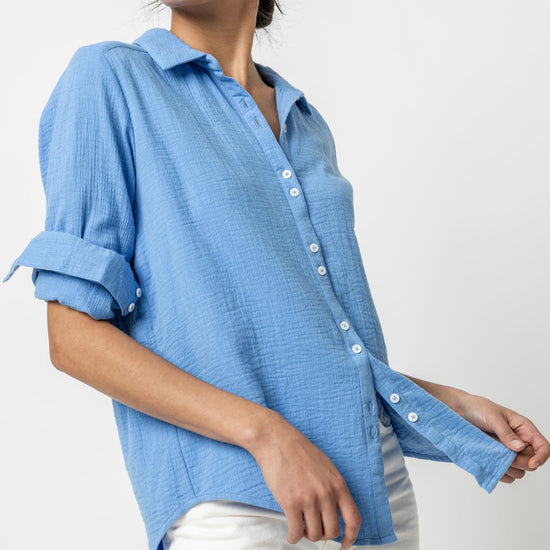 Long Sleeve Gauze Button Down Womens Top Marina A1