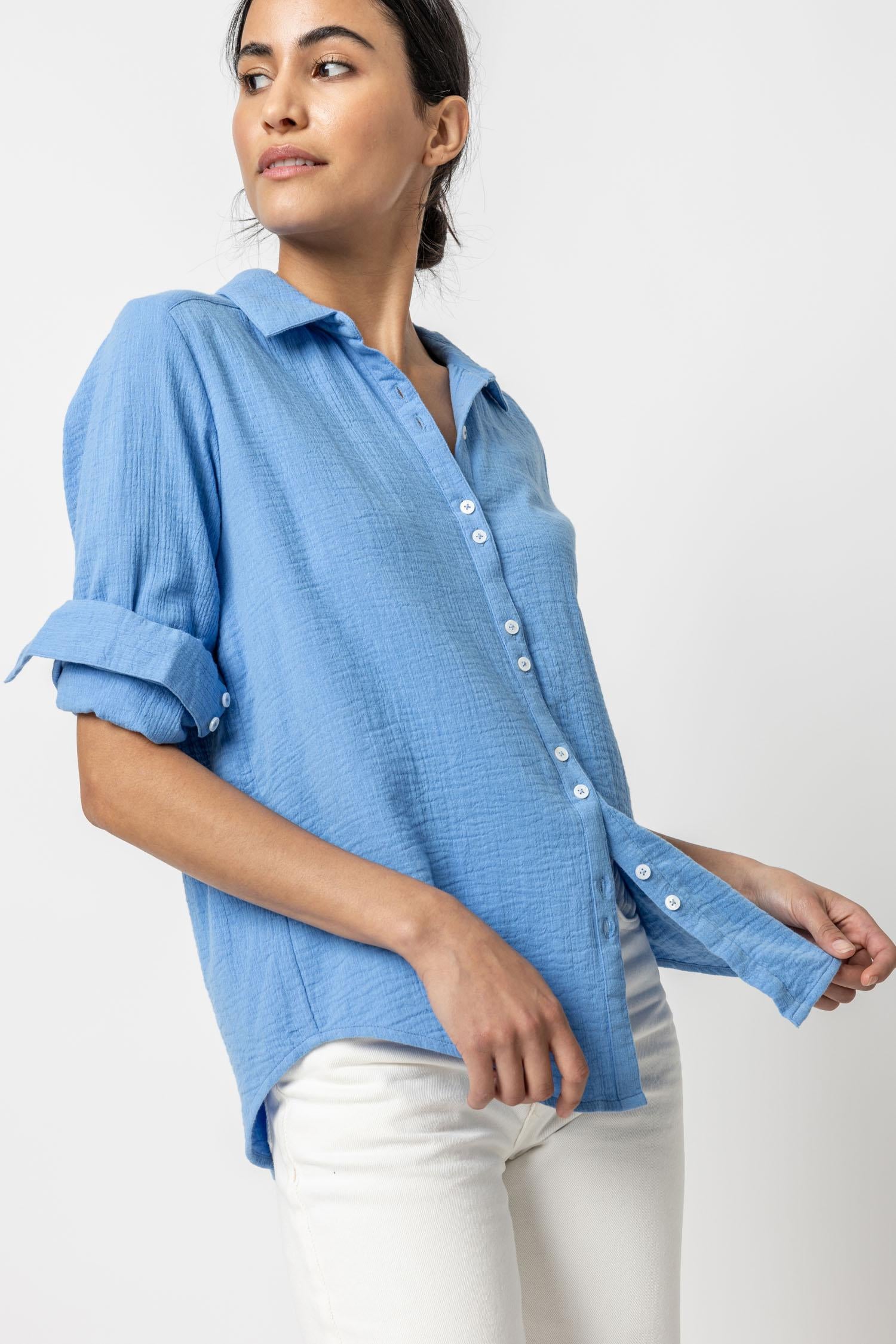 Long Sleeve Gauze Button Down Womens Top Marina A1