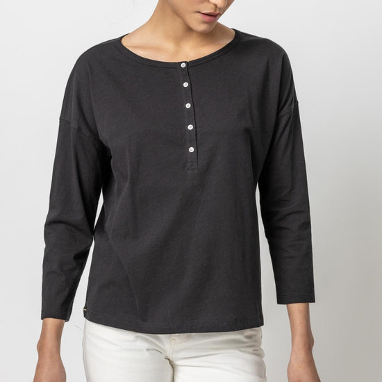 Relaxed Henley Womens Top Black A2