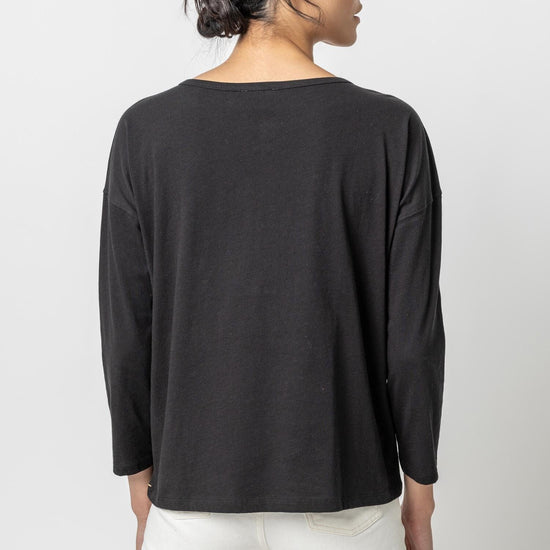 Relaxed Henley Womens Top Black A3